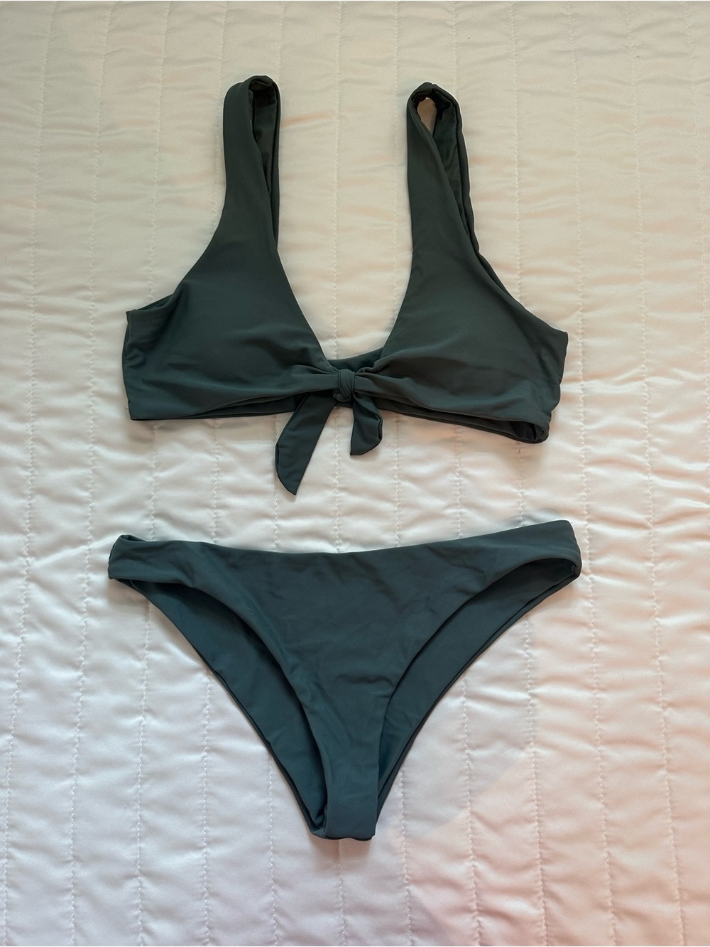 Women’s Forest Green Tie-Front Bikini Set Size S